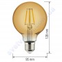 Лампа Едісона світлодіодна Horoz Electric RUSTIC GLOBE-4 4W (аналог 30Вт) КУЛЯ E27 FILAMENT 001-030-0004